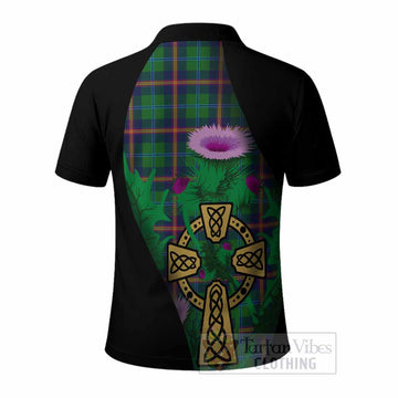 Young Tartan Crest Polo Shirt Celtic Cross Thistle Flowers