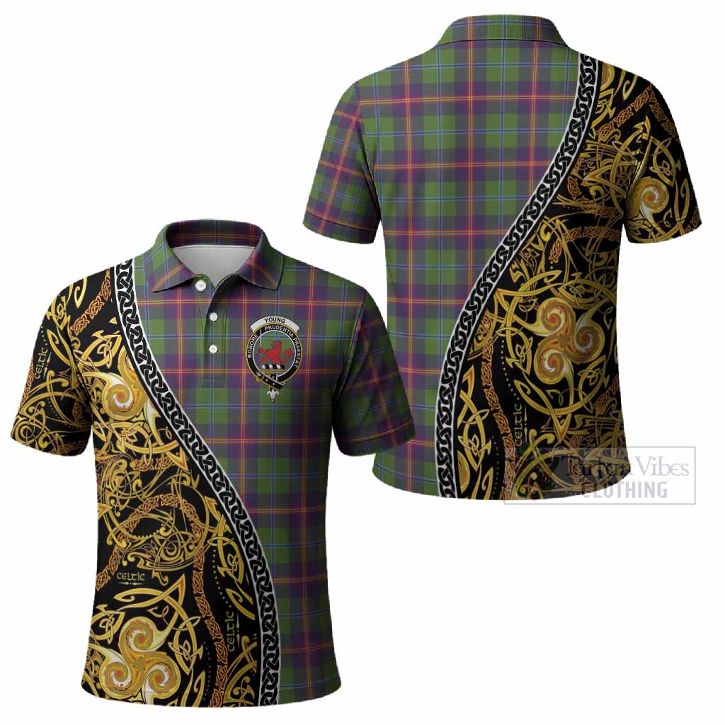 Young Tartan Crest Polo Shirt Celtic Knot and Triple Trickle Spiral Symbols