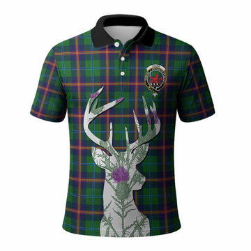 Young Tartan Crest Polo Shirt Scottish Stag Thistle Floral Art
