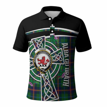 Young Tartan Crest Polo Shirt Scottish Thistle Celtic Cross Alba Gu Brath