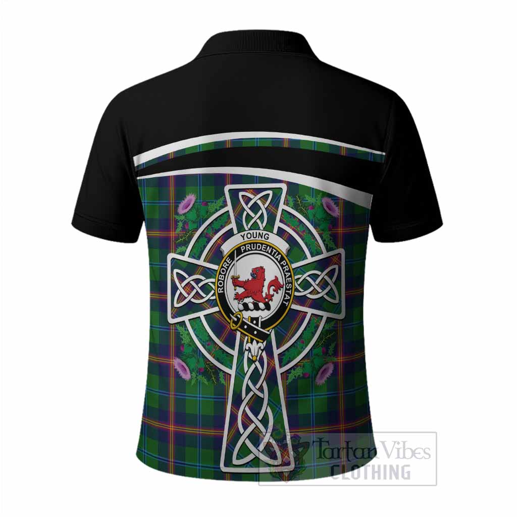 Young Tartan Crest Polo Shirt Scottish Thistle Celtic Cross Alba Gu Brath