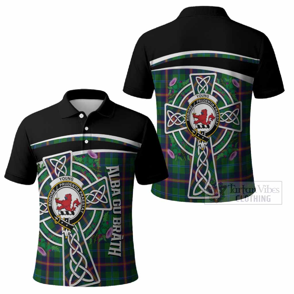Young Tartan Crest Polo Shirt Scottish Thistle Celtic Cross Alba Gu Brath