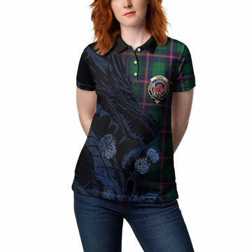 Young Tartan Crest Scottish Women Polo Shirt Dragon and Thistle