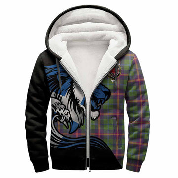 Young Tartan Crest Sherpa Hoodie Scottish Golden Lions Wave Flow