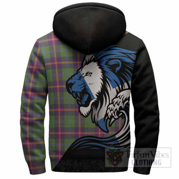 Young Tartan Crest Sherpa Hoodie Scottish Golden Lions Wave Flow