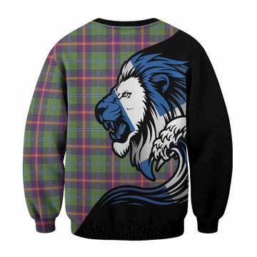 Young Tartan Crest Sweatshirt Scottish Golden Lions Wave Flow