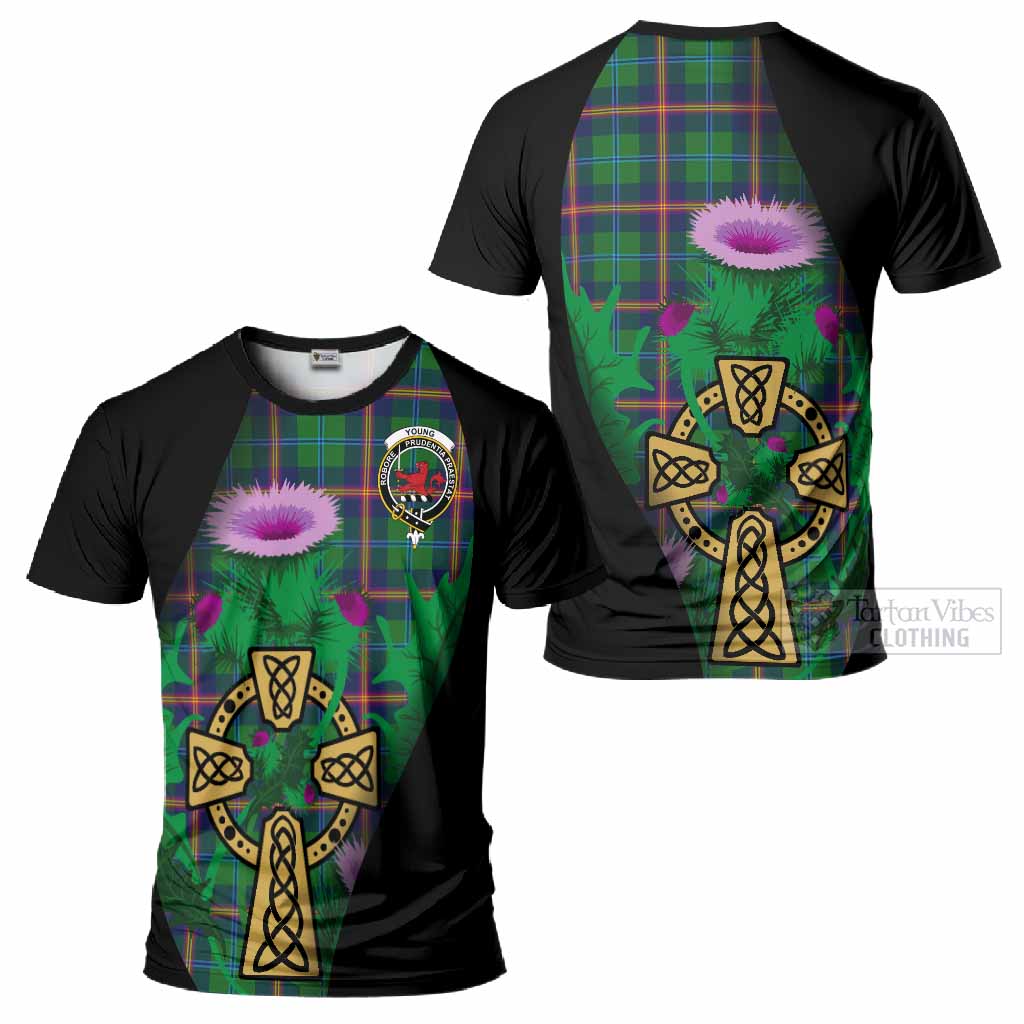 Young Tartan Crest T-Shirt Celtic Cross Thistle Flowers