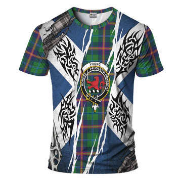 Young Tartan Crest T-Shirt Scotland Flag Ripped Tribal Design