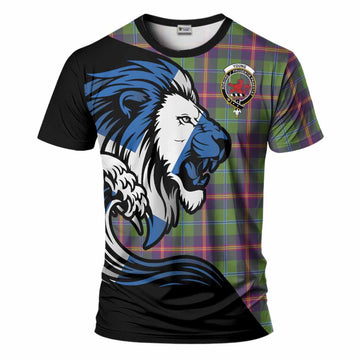 Young Tartan Crest T-Shirt Scottish Golden Lions Wave Flow
