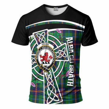 Young Tartan Crest T-Shirt Scottish Thistle Celtic Cross Alba Gu Brath