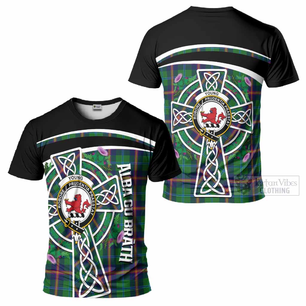 Young Tartan Crest T-Shirt Scottish Thistle Celtic Cross Alba Gu Brath