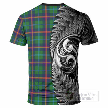 Young Tartan Crest T-Shirt With New Zealand Silver Fern Maori Koru