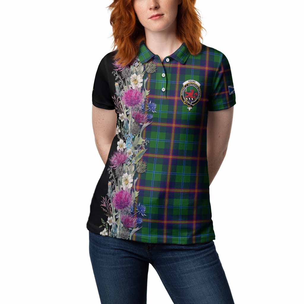 Young Tartan Crest Thistle Floral Women Polo Shirt