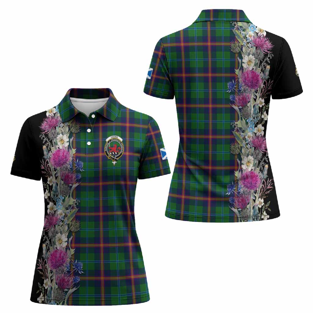 Young Tartan Crest Thistle Floral Women Polo Shirt