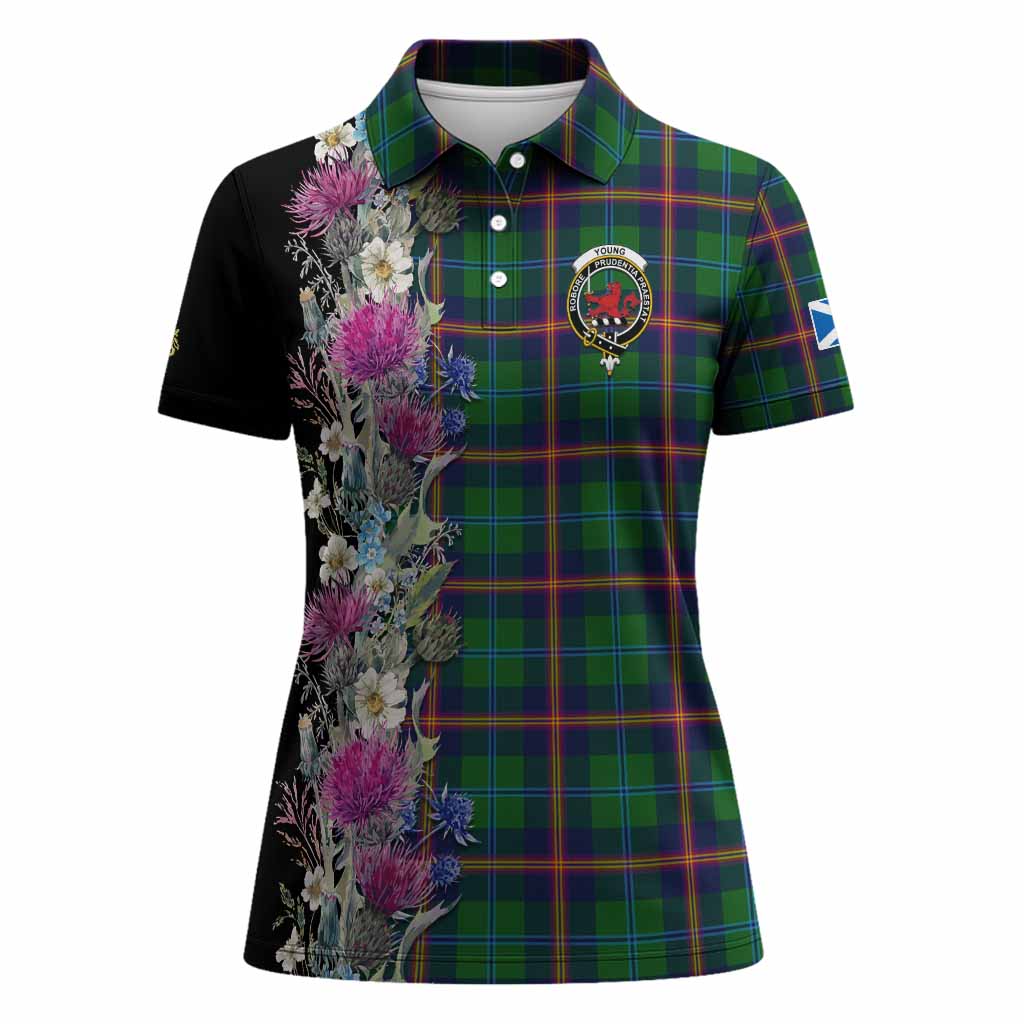 Young Tartan Crest Thistle Floral Women Polo Shirt