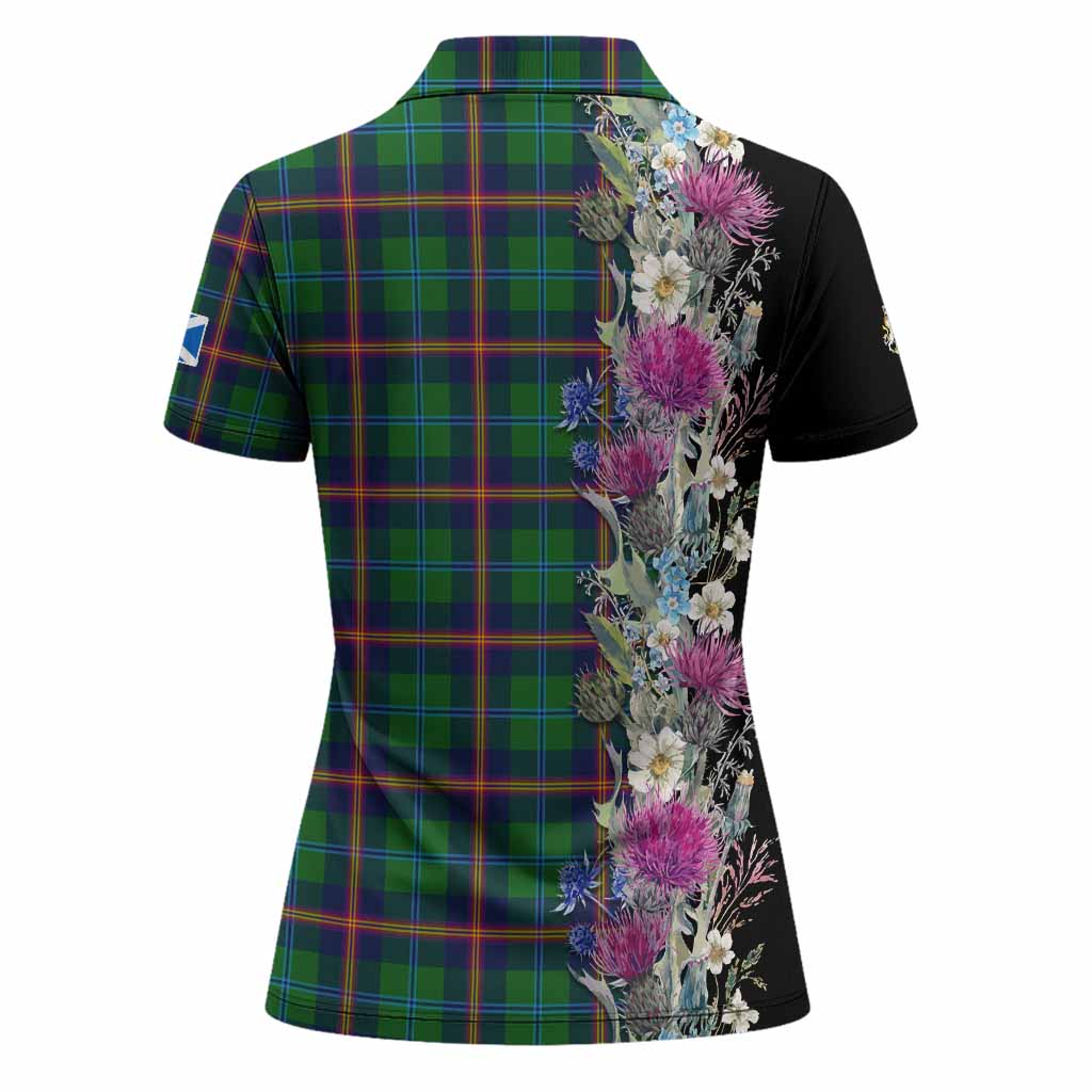 Young Tartan Crest Thistle Floral Women Polo Shirt