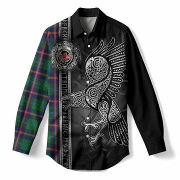 Young Tartan Crest Women Casual Shirt Norse Mythology Viking Odin Crow Tattoo
