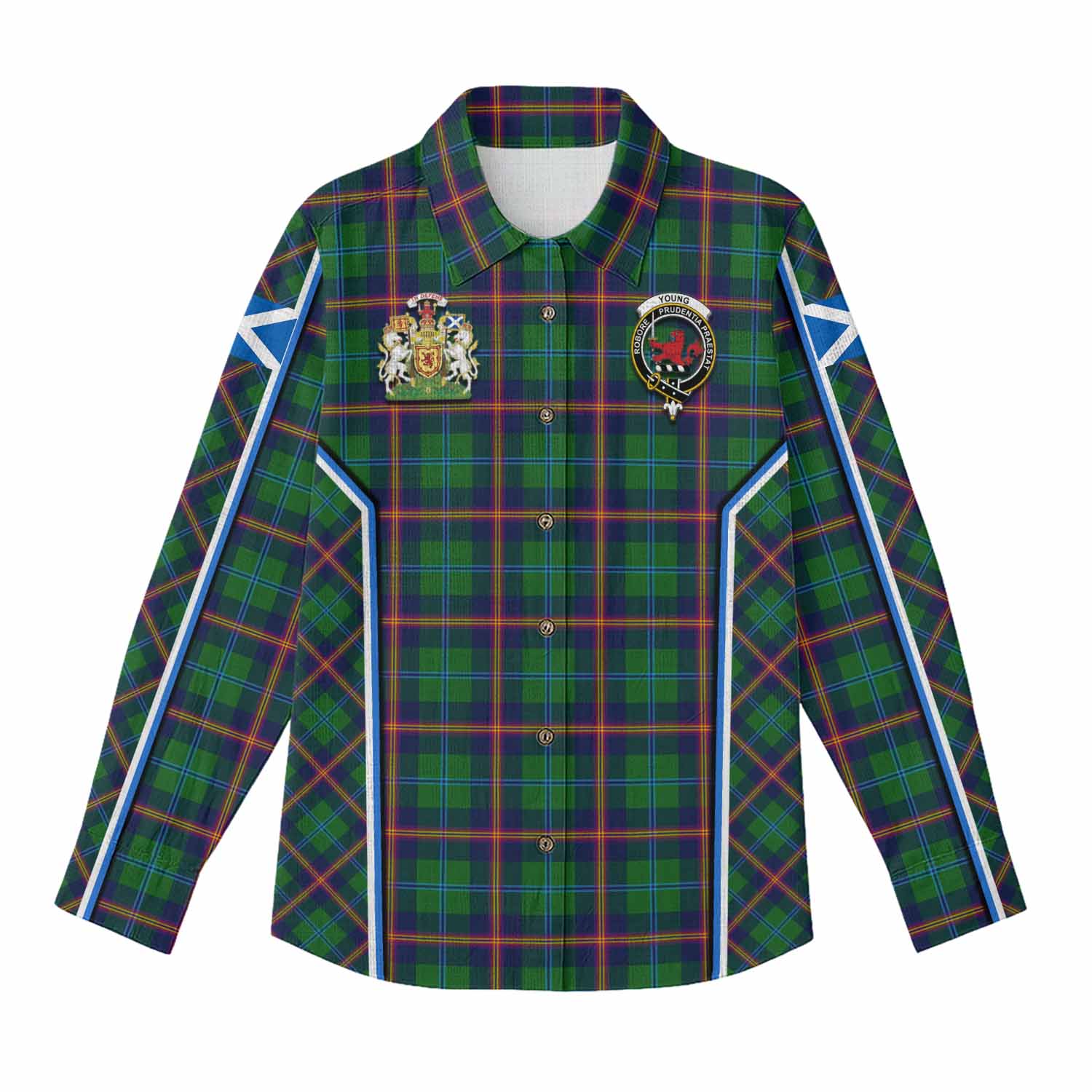 Young Tartan Crest Women Casual Shirt Scotland Coat of Arm Flag Style - Tartan Vibes Clothing