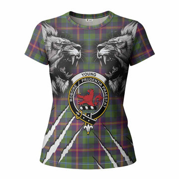 Young Tartan Crest Women T shirt Ferocious Lion Style