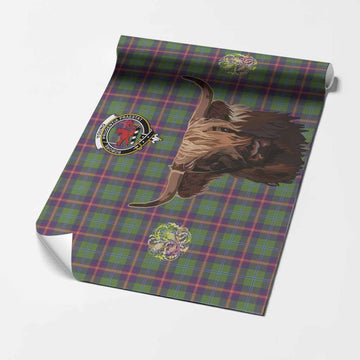 Young Tartan Crest Wrapping Paper Scotland Heilan Coo Tartan Seamless Style