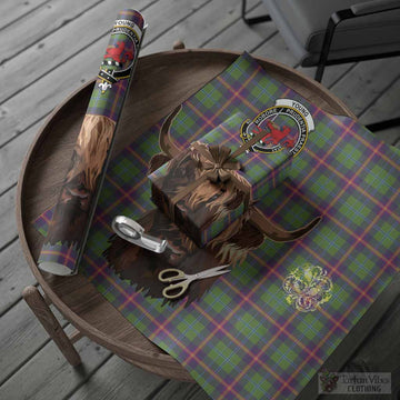 Young Tartan Crest Wrapping Paper Scotland Heilan Coo Tartan Seamless Style