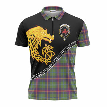 Young Tartan Crest Zipper Polo Shirt Legendary Dragon Knot Half Style