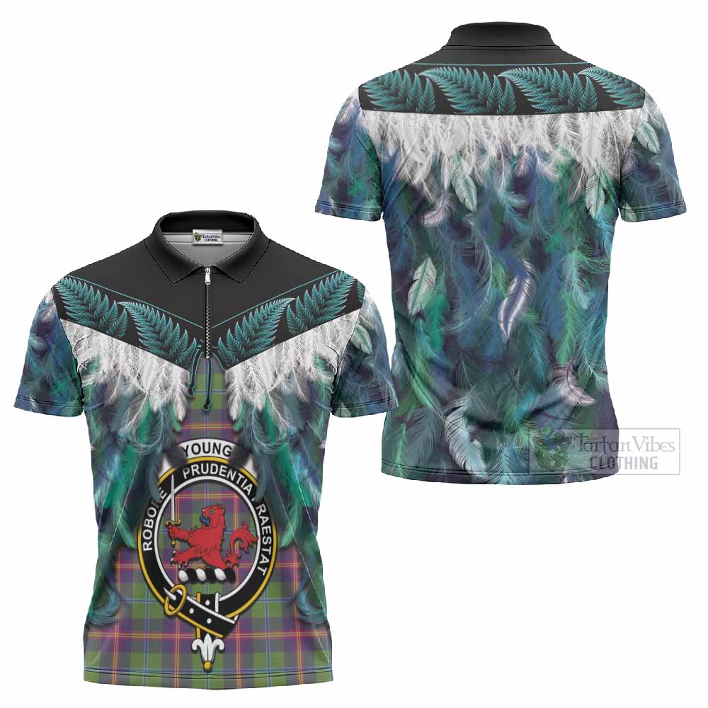 Young Tartan Crest Zipper Polo Shirt New Zealand Maori Korowai Cloak
