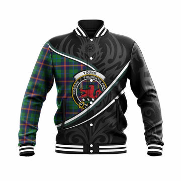 Young Tartan Family Crest Baseball Jacket Celtic Scottish Thistle Floral