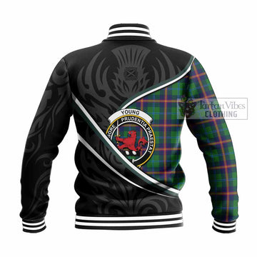 Young Tartan Family Crest Baseball Jacket Celtic Scottish Thistle Floral