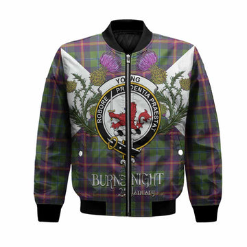 Young Tartan Family Crest Bomber Jacket Scottish Burns Night Thistle Floral
