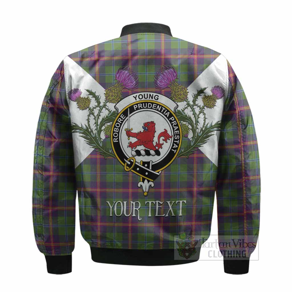 Young Tartan Family Crest Bomber Jacket Scottish Burns Night Thistle Floral