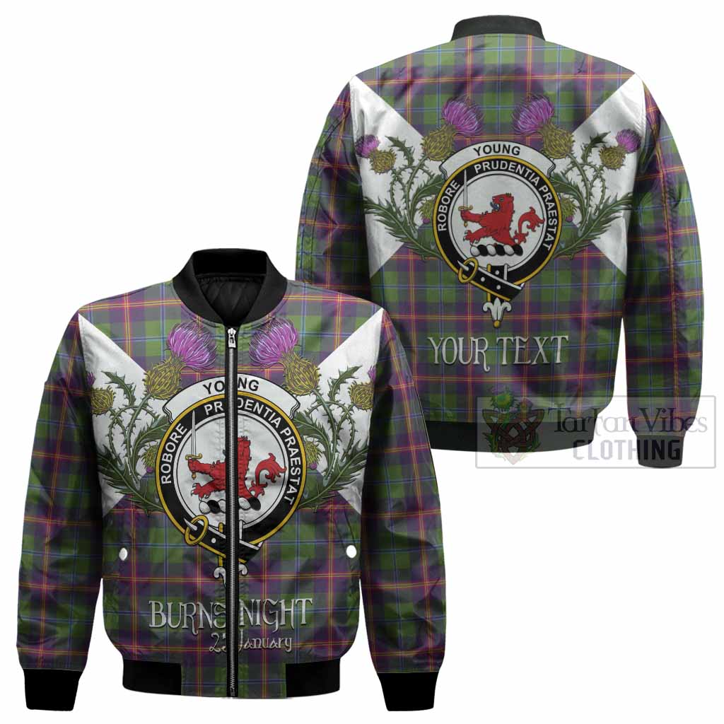 Young Tartan Family Crest Bomber Jacket Scottish Burns Night Thistle Floral