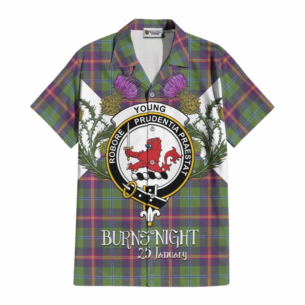 Young Tartan Family Crest Cotton Hawaiian Shirt Scottish Burns Night Thistle Floral