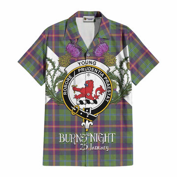 Young Tartan Family Crest Cotton Hawaiian Shirt Scottish Burns Night Thistle Floral