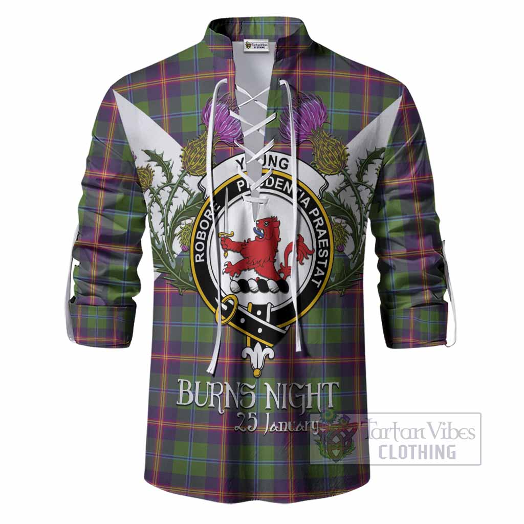 Young Tartan Family Crest Ghillie Shirt Scottish Burns Night Thistle Floral