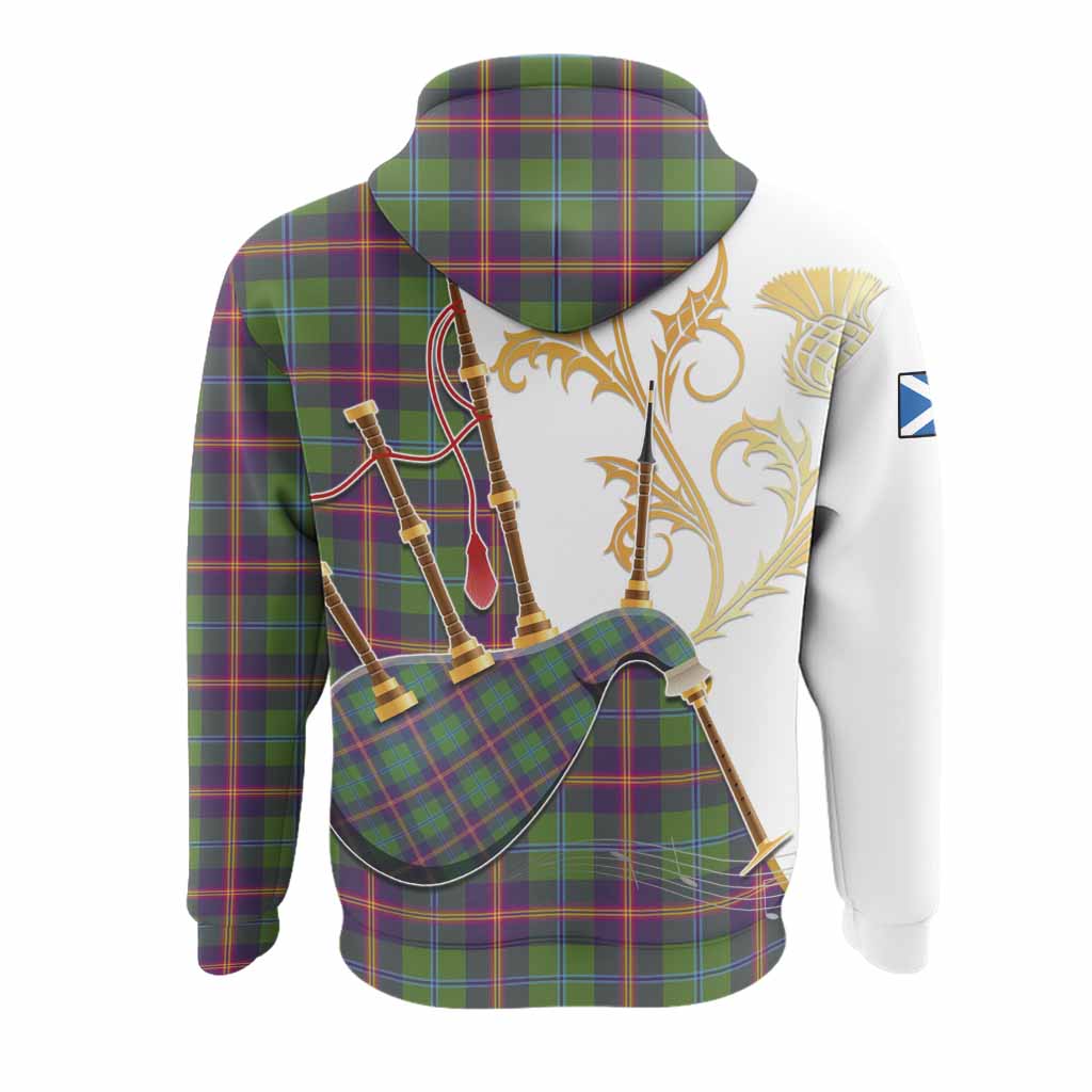 Young Tartan Family Crest Hoodie Bagpipes with Scottish Thistle