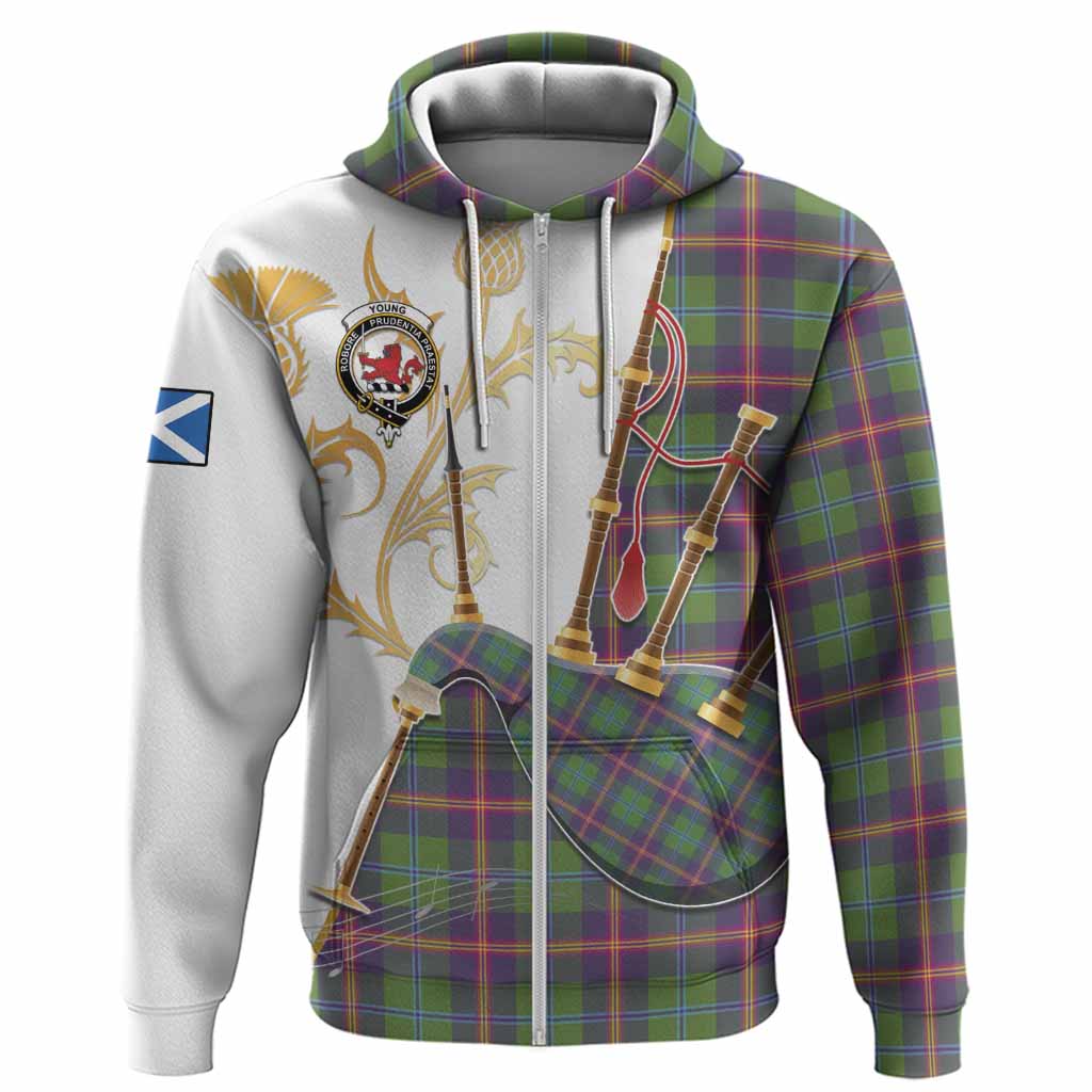 Young Tartan Family Crest Hoodie Bagpipes with Scottish Thistle