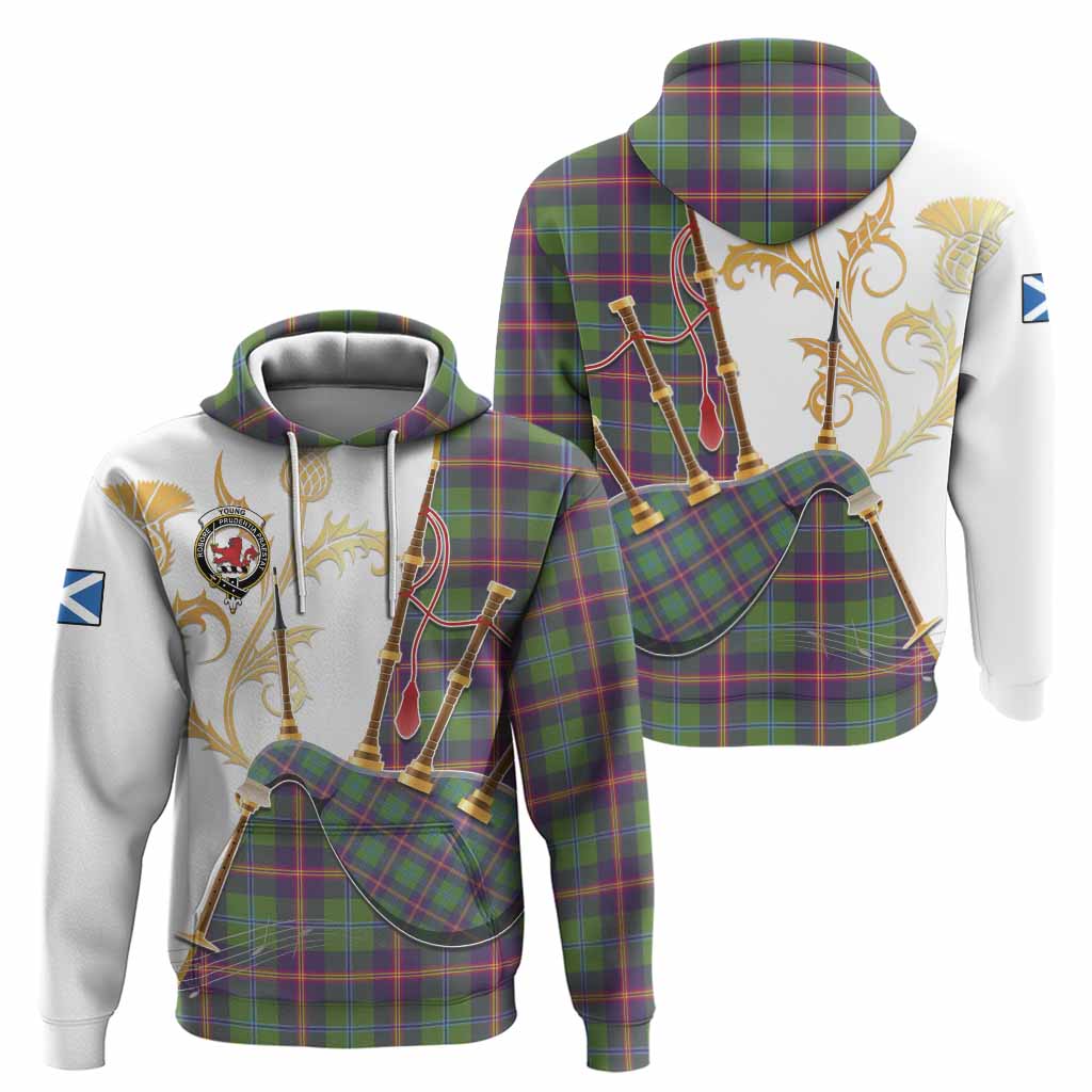 Young Tartan Family Crest Hoodie Bagpipes with Scottish Thistle
