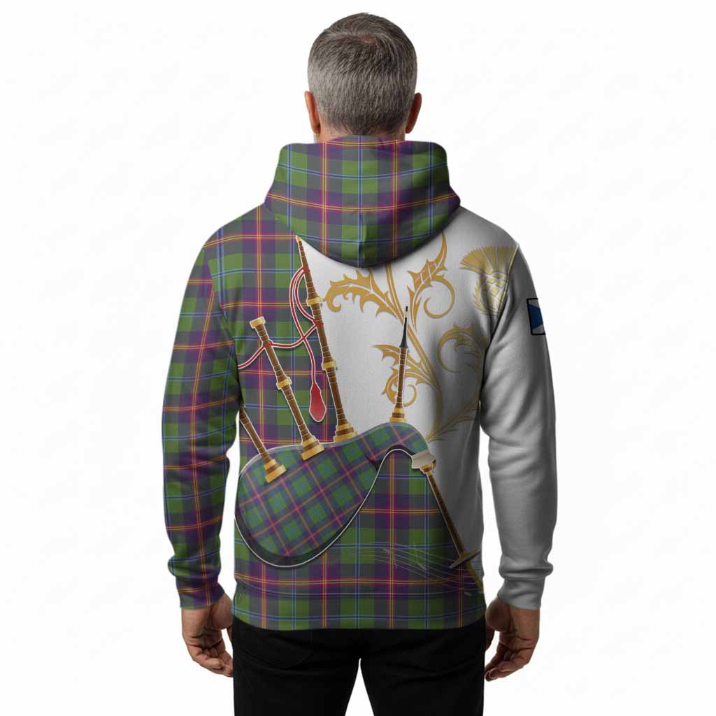 Young Tartan Family Crest Hoodie Bagpipes with Scottish Thistle