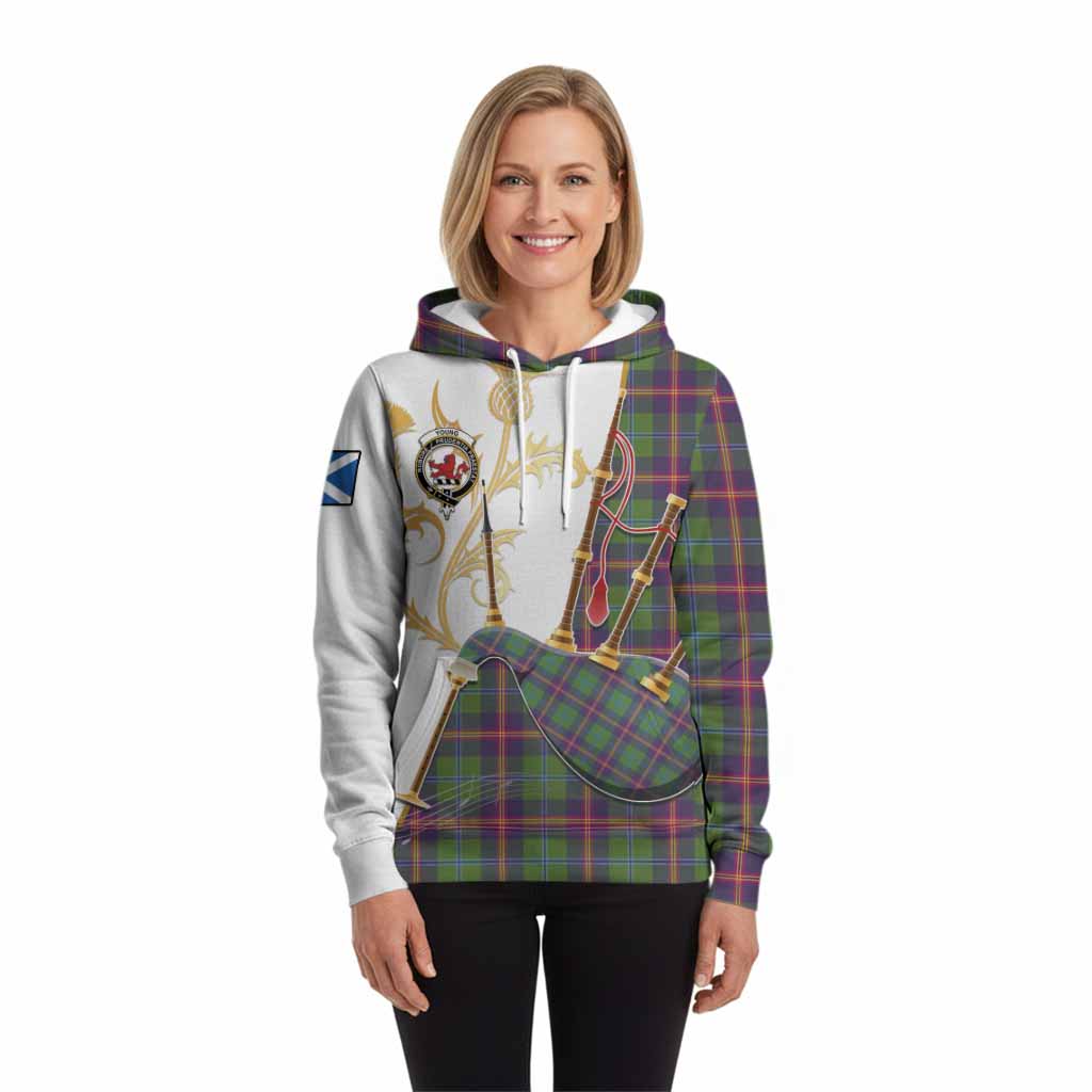 Young Tartan Family Crest Hoodie Bagpipes with Scottish Thistle