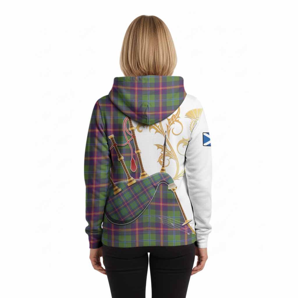 Young Tartan Family Crest Hoodie Bagpipes with Scottish Thistle