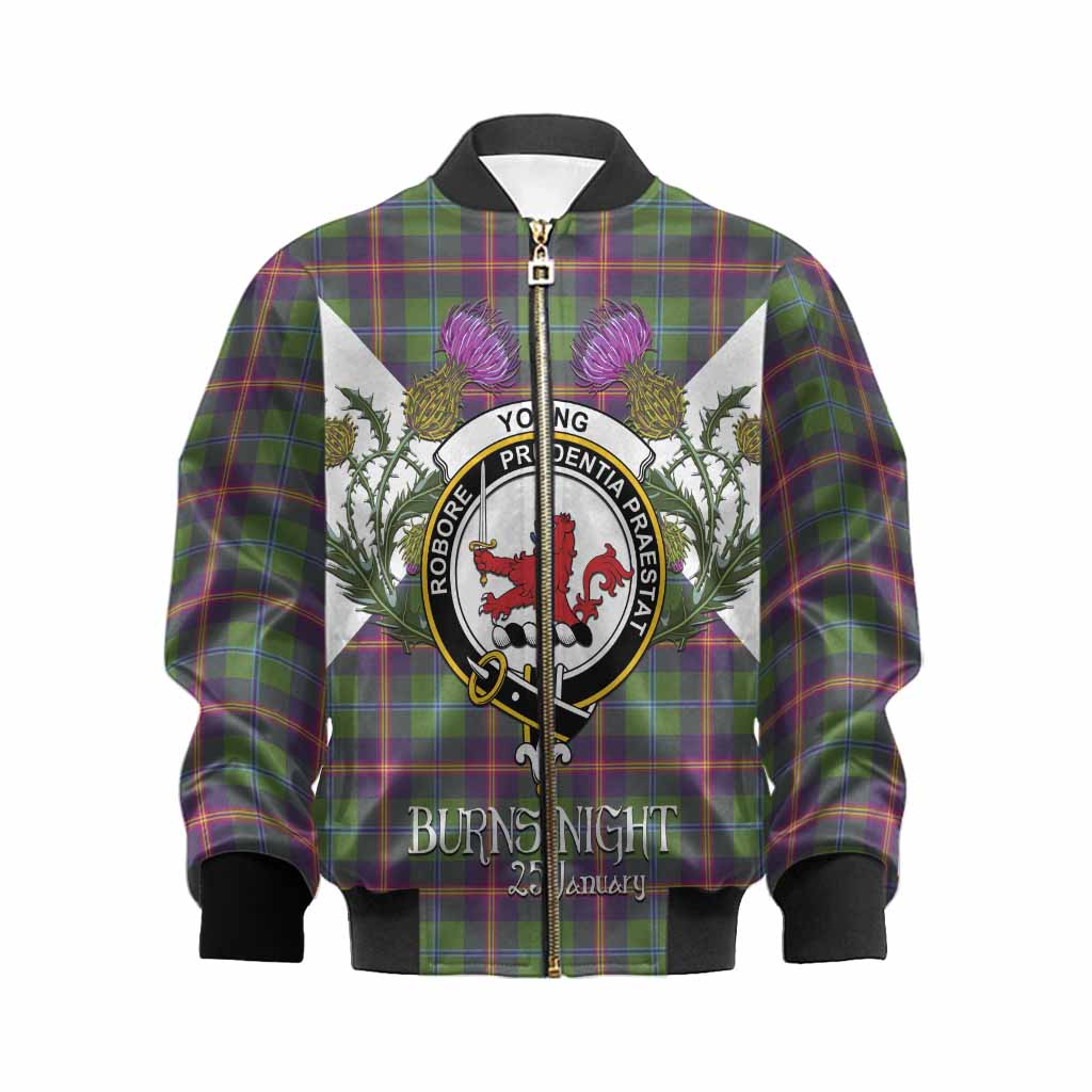 Young Tartan Family Crest Kid Bomber Jacket Scottish Burns Night Thistle Floral