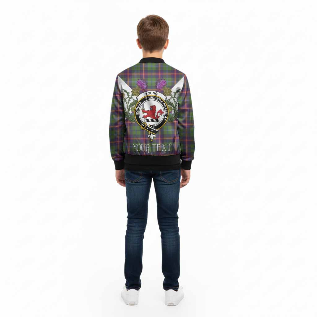 Young Tartan Family Crest Kid Bomber Jacket Scottish Burns Night Thistle Floral