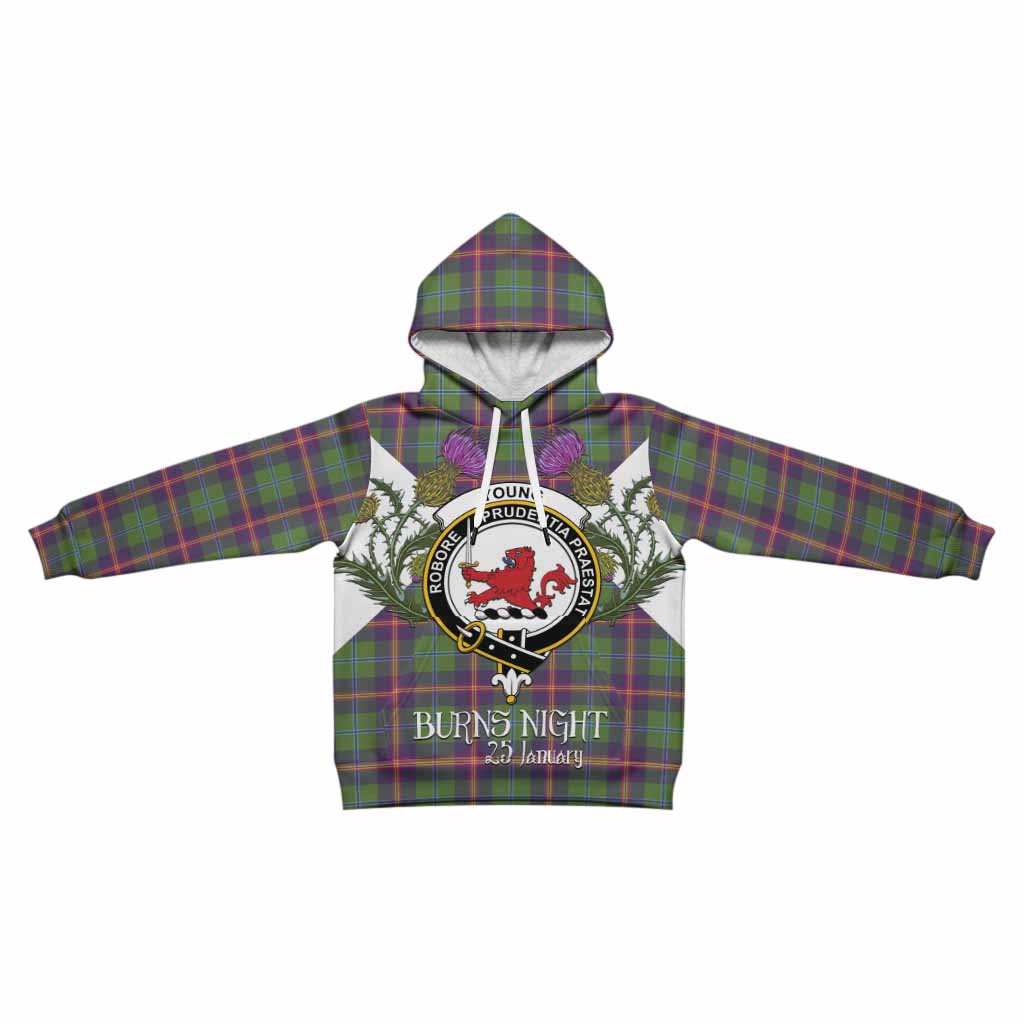 Young Tartan Family Crest Kid Hoodie Scottish Burns Night Thistle Floral
