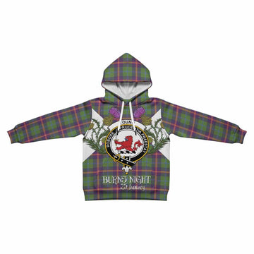 Young Tartan Family Crest Kid Hoodie Scottish Burns Night Thistle Floral