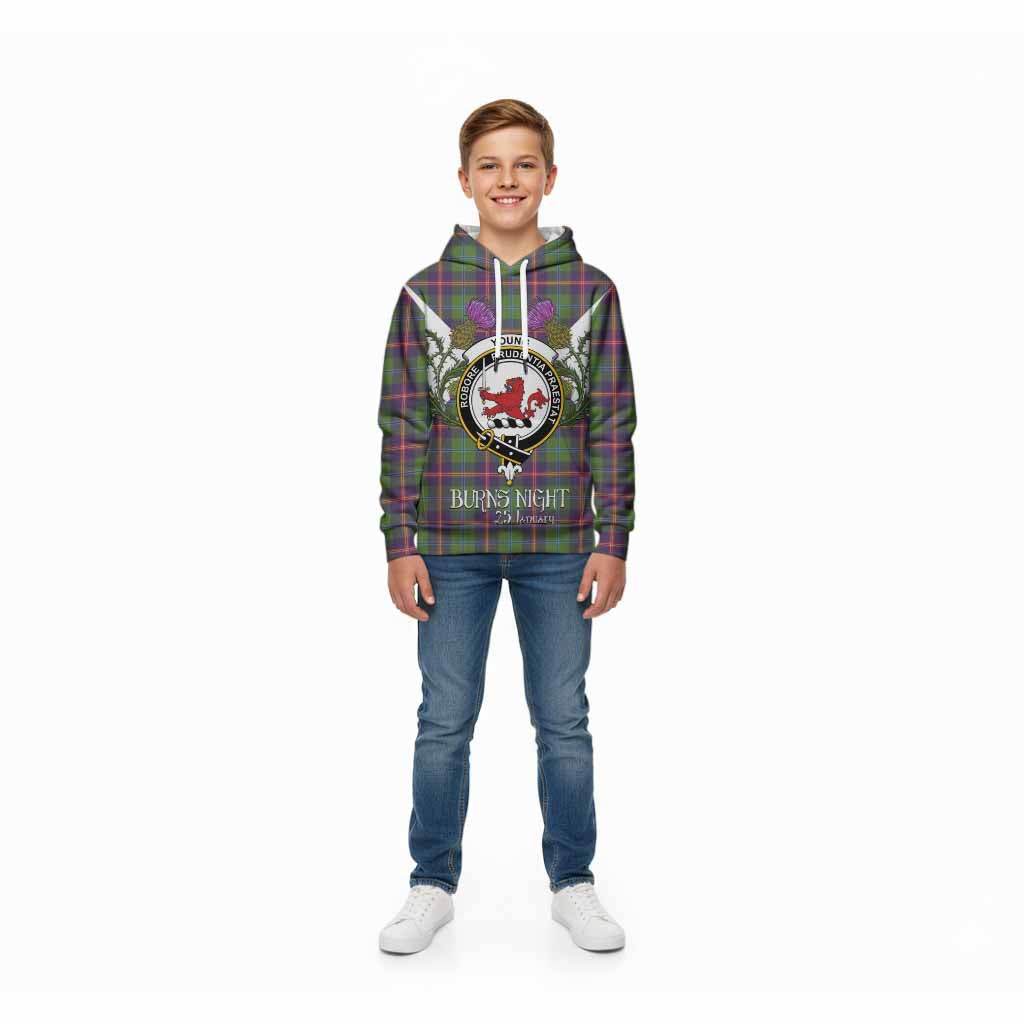 Young Tartan Family Crest Kid Hoodie Scottish Burns Night Thistle Floral