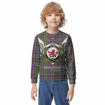 Young Tartan Family Crest Kid Knitted Sweatshirt Scottish Burns Night Thistle Floral