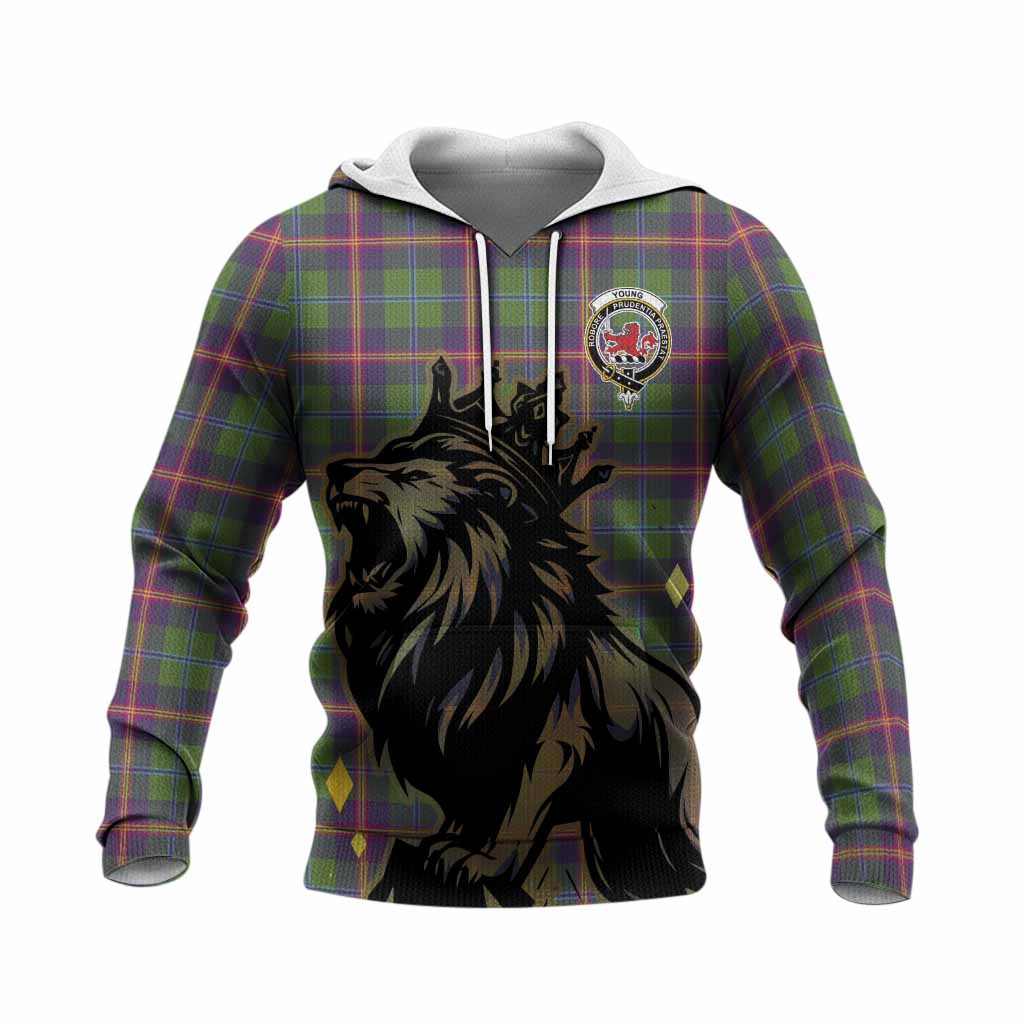 Young Tartan Family Crest Knitted Hoodie Crowned Lion Roaring