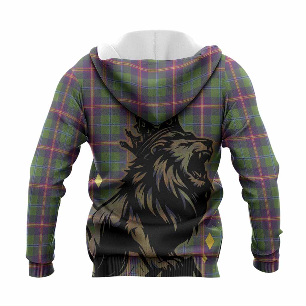 Young Tartan Family Crest Knitted Hoodie Crowned Lion Roaring