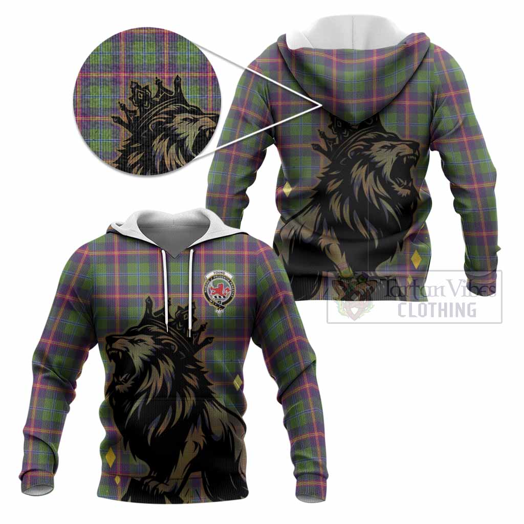 Young Tartan Family Crest Knitted Hoodie Crowned Lion Roaring